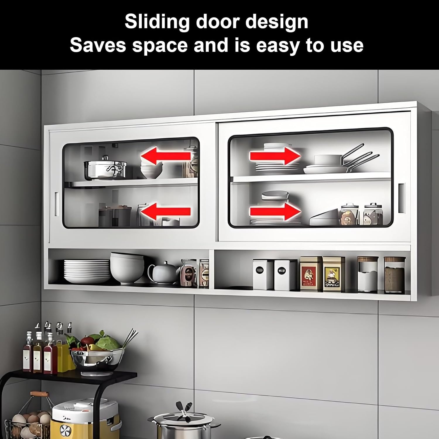 Kitchen Wall Cabinet Stainless Steel Kitchen Wall Cabinet with Glass Doors Wall Mounted Storage Cabinet with Adjustable Shelves for Garage Kitchens Bathroom(120 * 30 * 70cm)