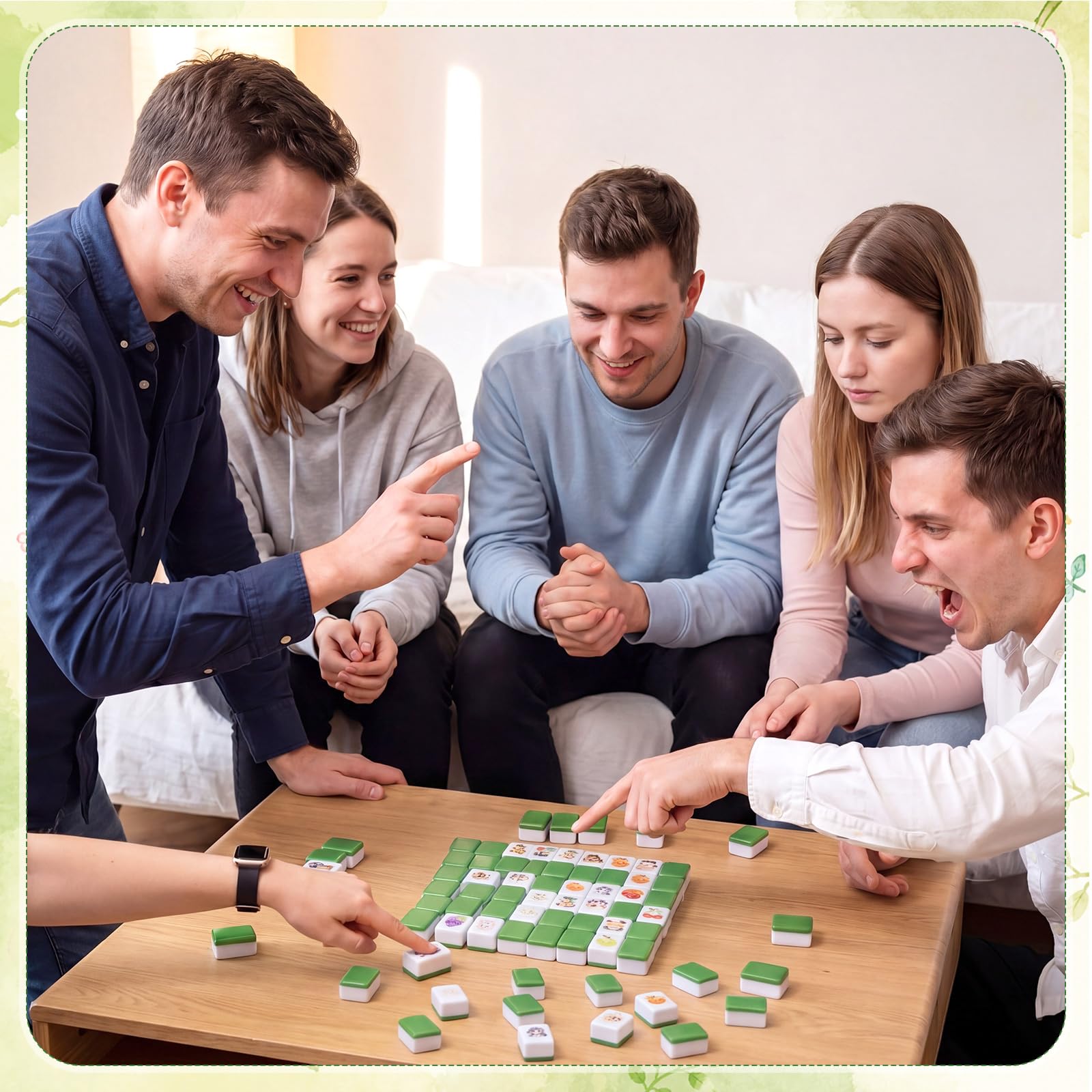 Leitee Set di 64 blocchi Mahjong per 2 giocatori, 3 cm, motivo cibo animale