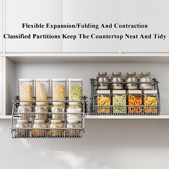 Pull Down Shelf Organizer,3 Tier Kitchen Cabinet Pull Down Shelf Large Storage Space,Save Space for Kitchen Upper Cabinet(White,27.5x8x21.5cm)