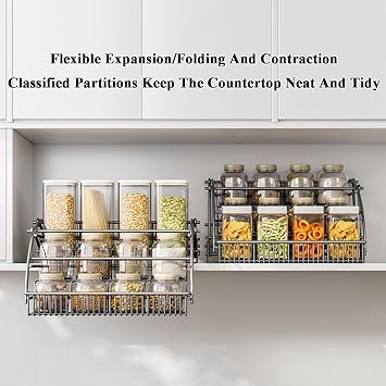 Pull Down Shelf Organizer,3 Tier Kitchen Cabinet Pull Down Shelf Large Storage Space,Save Space for Kitchen Upper Cabinet(White,27.5x8x21.5cm)