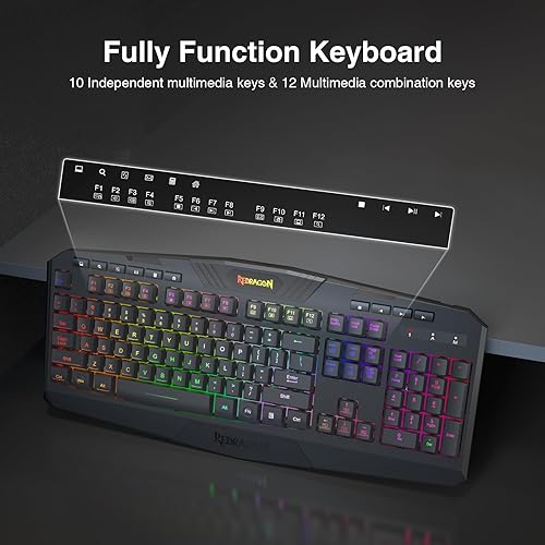 Miniatura 6 de Redragon Teclado inalámbrico para juegos K503, 3 modos (2.4GBTUSB), retroiluminación LED RGB, teclas multimedia, teclado de membrana silencioso