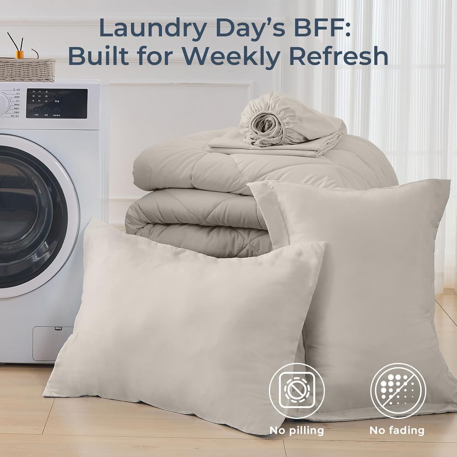 HEVUMYI Oatmeal Twin-XL Comforter Set - 5-Piece All Season Bed in a Bag Twin-XL, Ultra Soft Bedding Set with Comforter, Flat Sheet, Fitted Sheet, Pillowcases, Pillow Shams - Image 7