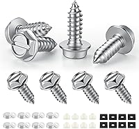 Vista 11 de LivTee Tornillos inoxidables para placa, marcos y cubiertas de en automóviles y camiones, juego de 4 pernos con montaje autorroscantes de acero