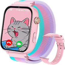 PTHTECHUS Smartwatch für Kinder, 4G GPS Kinder Smartwatch Uhr Telefon Video und Voice Smart Familienchat SMS WiFi, SOS Sport Schrittzähler Spiele, Kindergeschenke Armbanduhr Uhr für ab 4 Jahren, Rosa