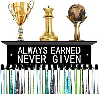 Dafftos Awards Always Earned Never Given Medal Display Hanger Holder Bib Ribbon Rack Hooks Organizer Awards Ribbon Wall Mount Easy to Assemble Fashion Display