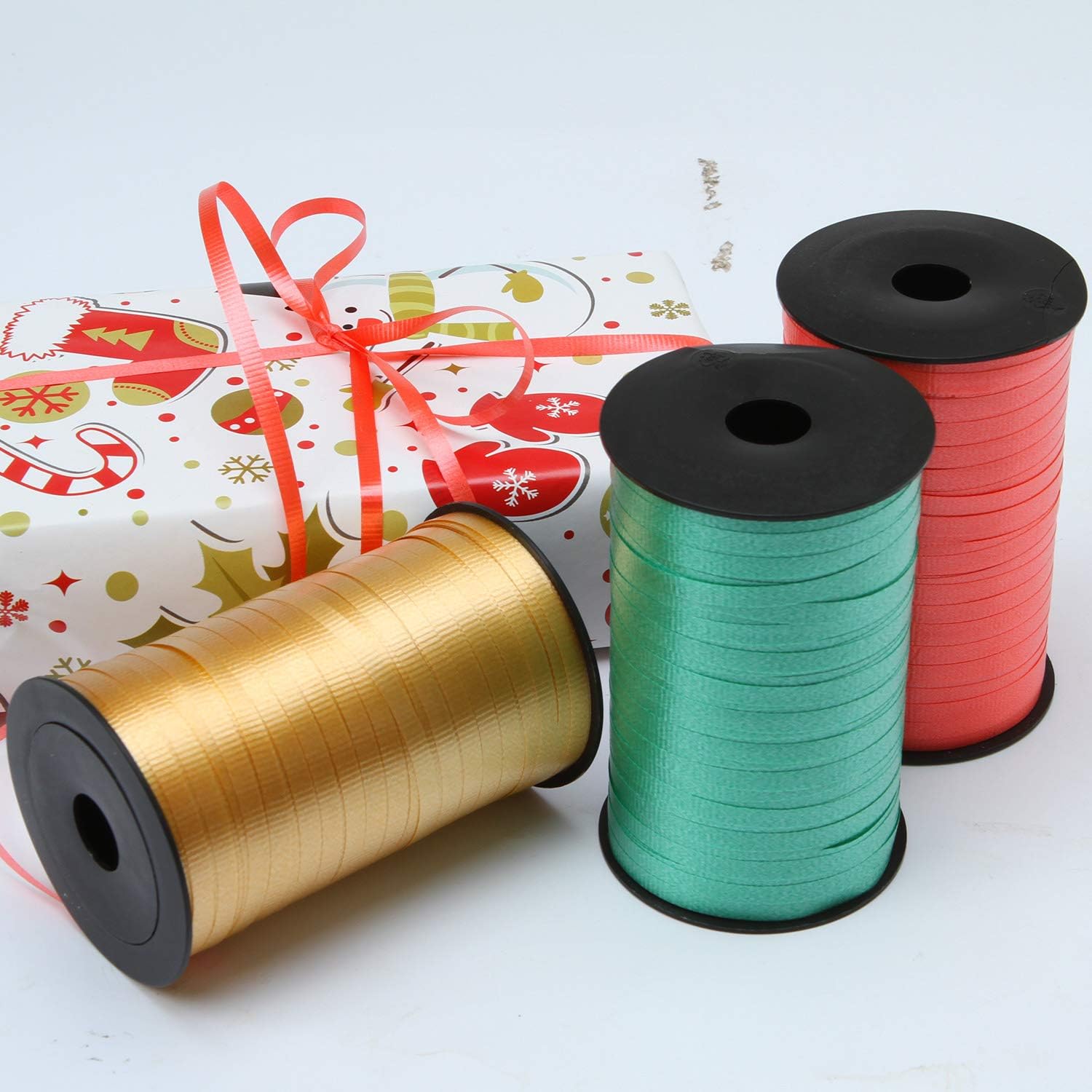 Elcoho 3 Roll Christmas Curling Crimped Ribbon Balloon Band Tie Red Green and Gold for Christmas Parties,Gift Wrapping - Image 5