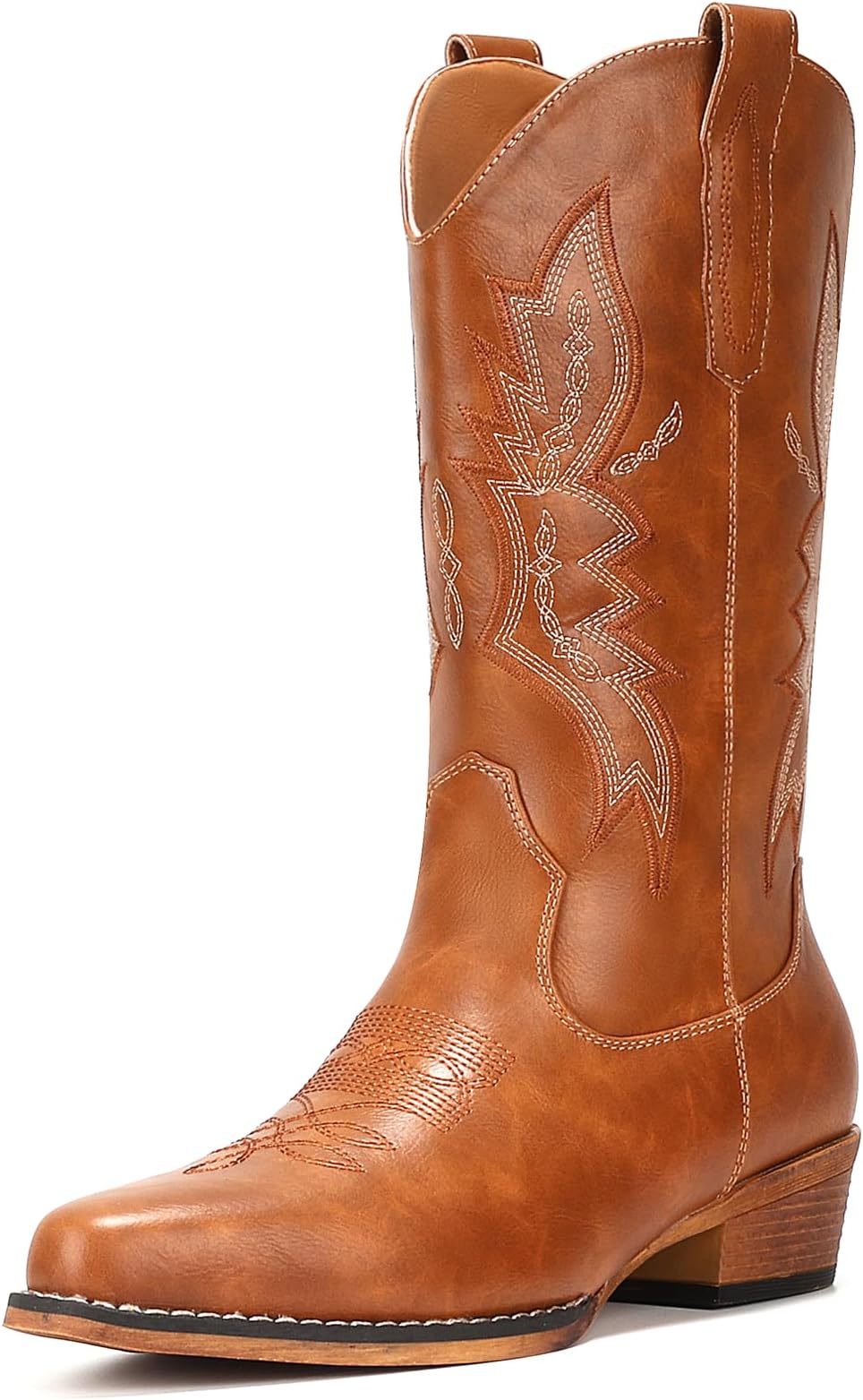 IUV Cowboy Boots For Women Western Boots Cowgirl Boots Pull On Pointy Toe Mid Calf Boots
