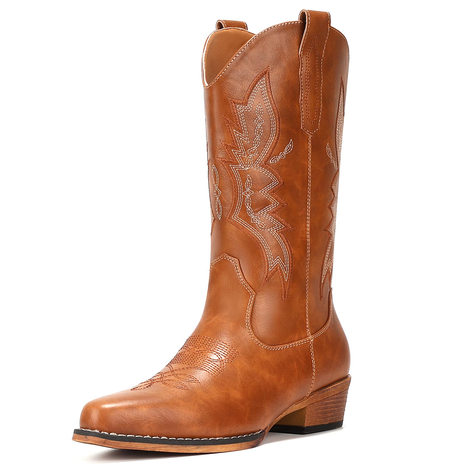 IUV Cowboy Boots For Women Western Boots Cowgirl Boots Pull On Pointy Toe Mid Calf Boots