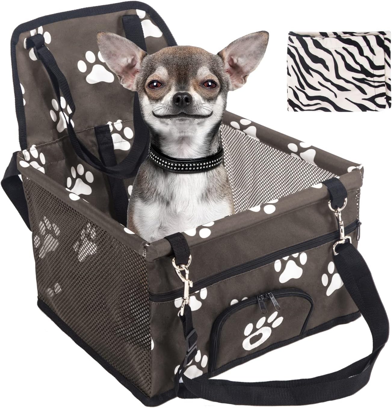 OXS Dog Car Seat, Collapsible Pet Car Booster Seat with Clip-On Safety Leash and Soft Dog Blanket, Suitable for Small Pets Under 15lbs