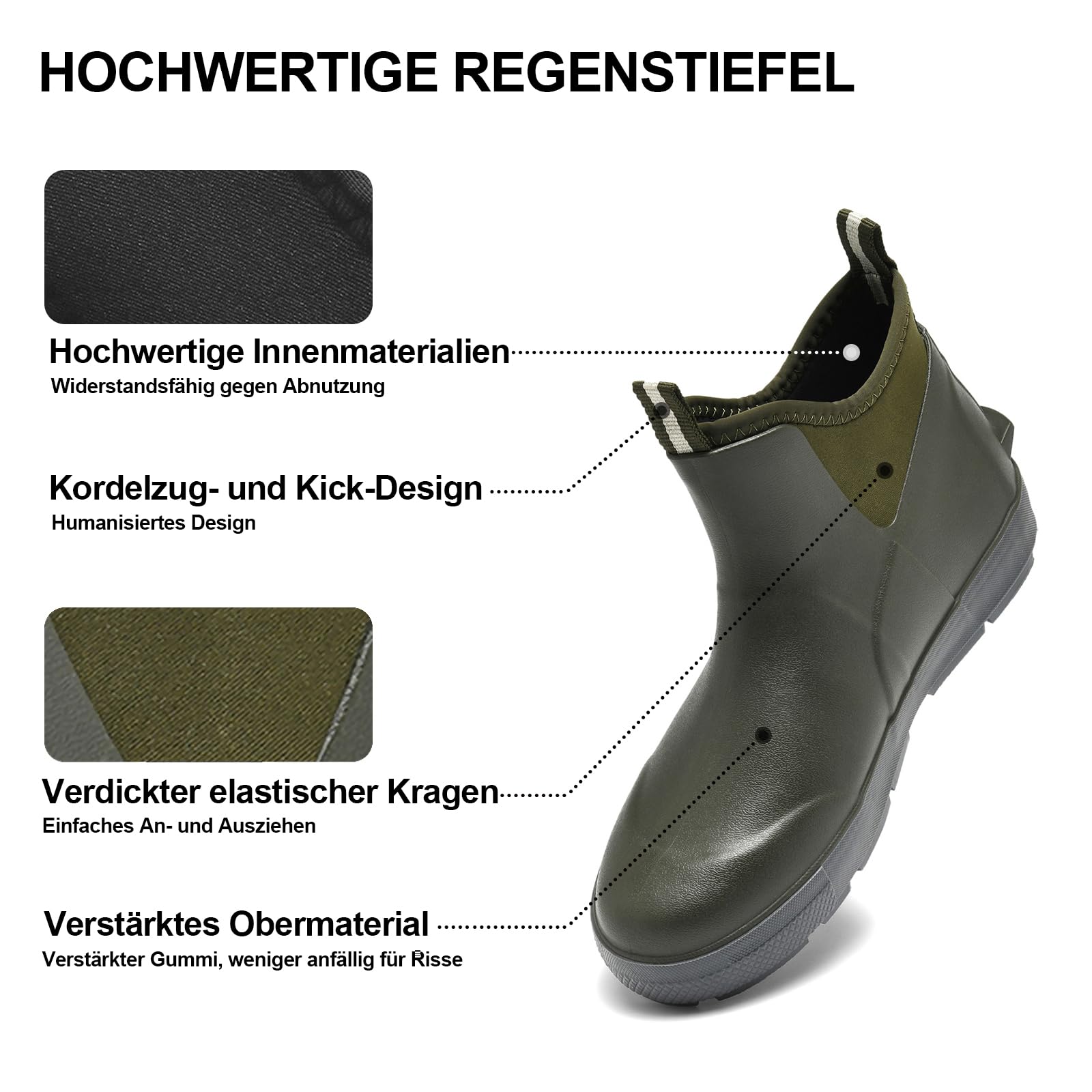 Gummistiefel Herren,Gartenschuhe herren Kurze,Chelsea Boots Damen,Gummistiefel Halbhoch,Deckstiefel​ Wasserdicht Rutschfest Geeignet Regentag Reisen Angeln 40-46EU