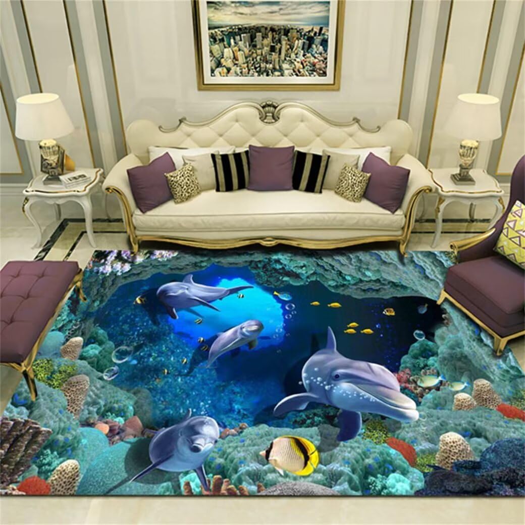 Tapis de sol enfant et grand tapis salon pas cher bleu 180x230 cm lavable