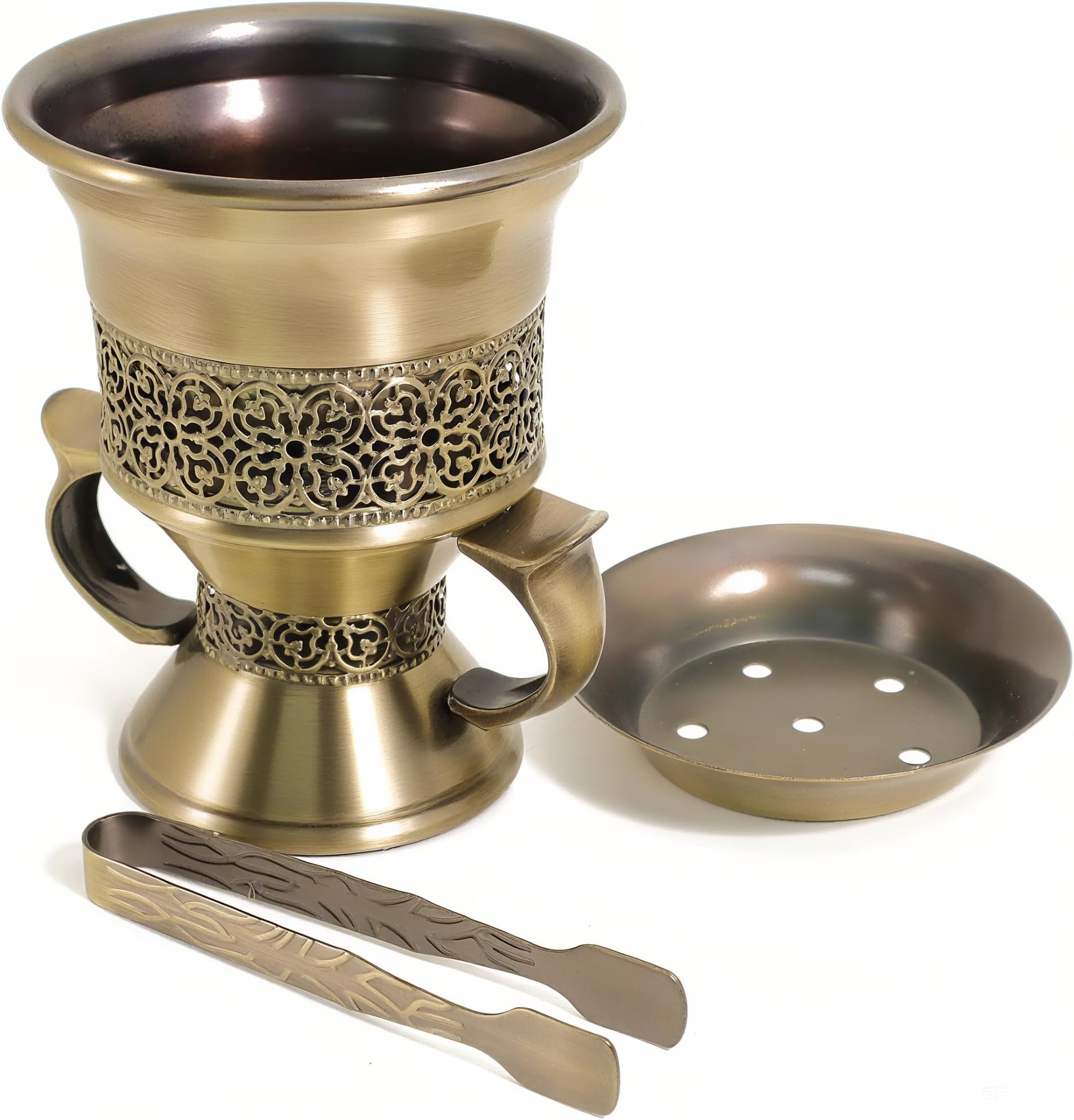 Frankincense Incense Burner, Incense Censer, Bakhoor Burner, Charcoal, Burner with Handle Tongs for Yoga, Spa Aromatherapy - Bronze