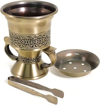 Frankincense Incense Burner, Incense Censer, Bakhoor Burner, Charcoal, Burner with Handle Tongs for Yoga, Spa Aromatherapy Bronze