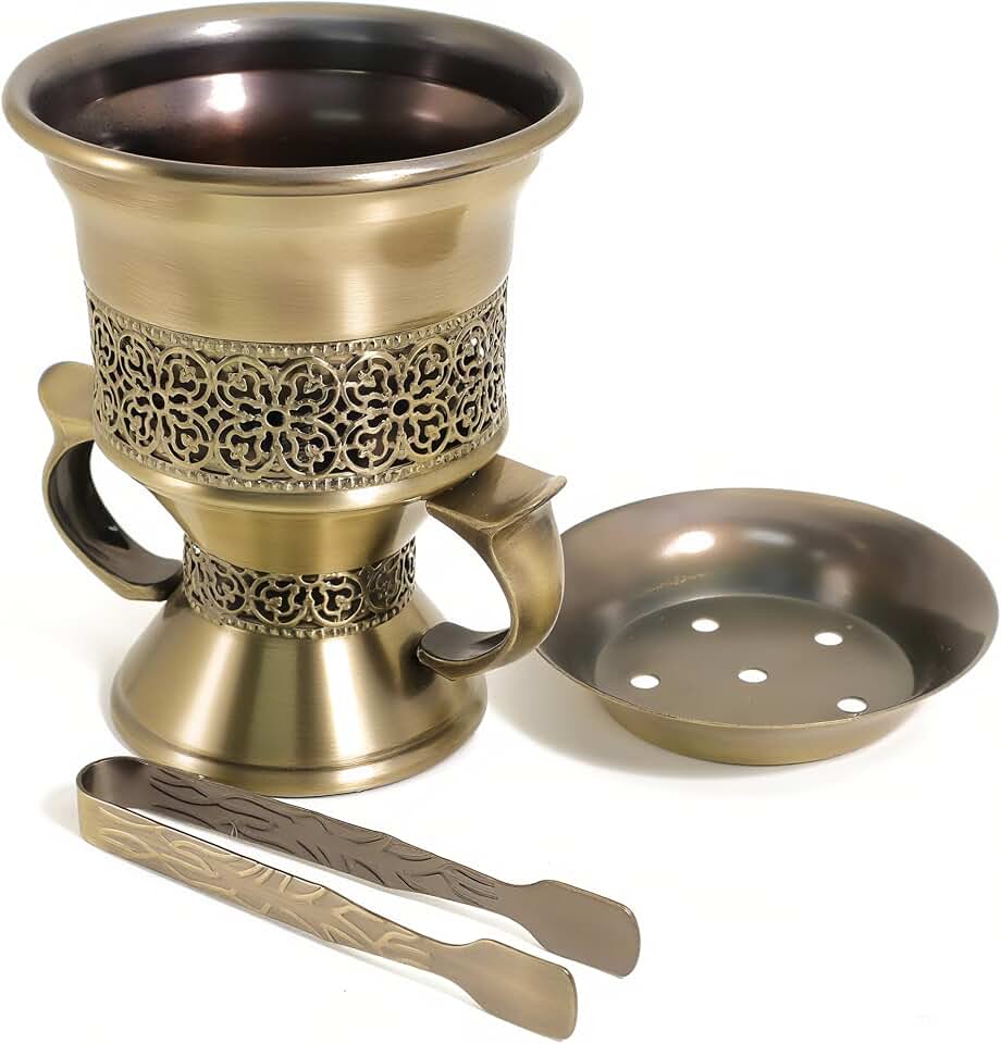 Quemador de Incienso de Resina de Incienso, incensario, Quemador Bakhoor, Quemador de Incienso carbón, con Pinzas Mango para Yoga, aromaterapia SPA - Bronce