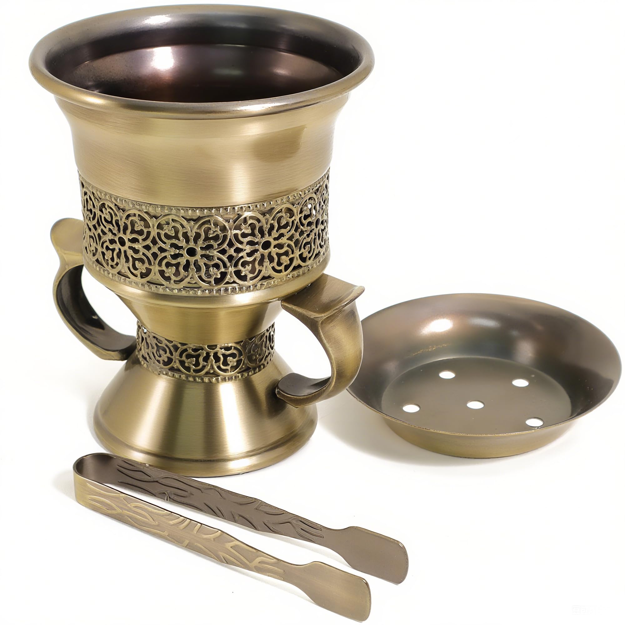 Frankincense Incense Burner, Incense Censer, Bakhoor Burner, Charcoal, Burner with Handle Tongs for Yoga, Spa Aromatherapy - Bronze