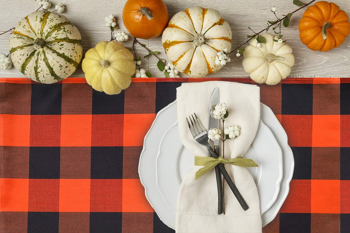 4TH Emotion Buffalo Check Plaid Table Runner for Indoor and Outdoor Parties, Family Dinner Party Events Polyester Cotton Orange and Black (14x108 Inches, Seats 8-10 People)