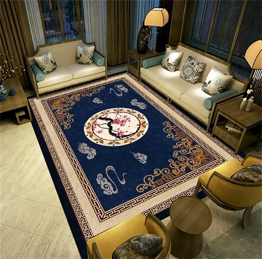 Décoration chambre ado garçon avec le tapis bleu floral 50x80cm pour coin bureau