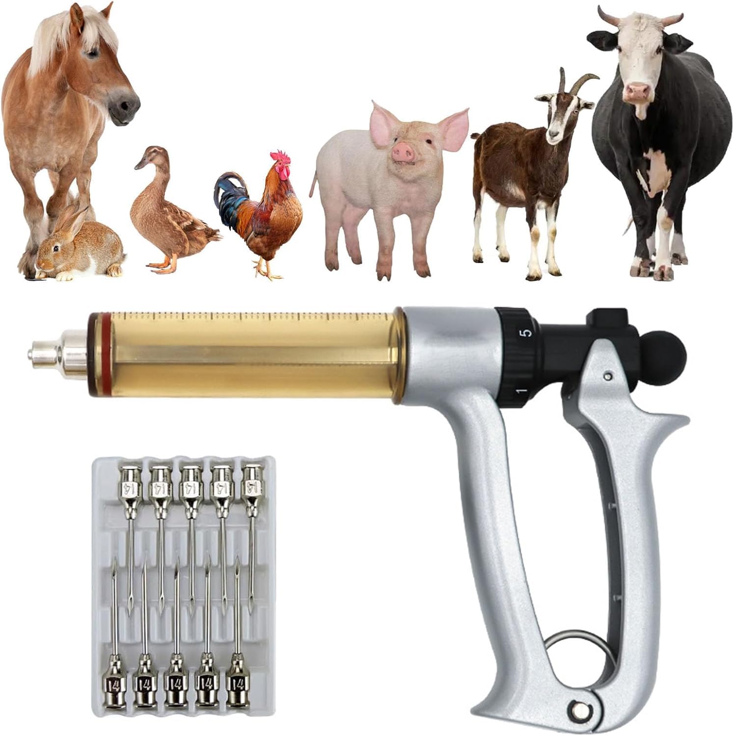 50 MLViehspritze, halbautomatische kontinuierliche Spritze, Einstellbare Kontinuierliche Impfstoffspritze, Geflügel- Und for Schweine, Rinder, Schafe, Bauernhof Geflügelchtausrüstung,