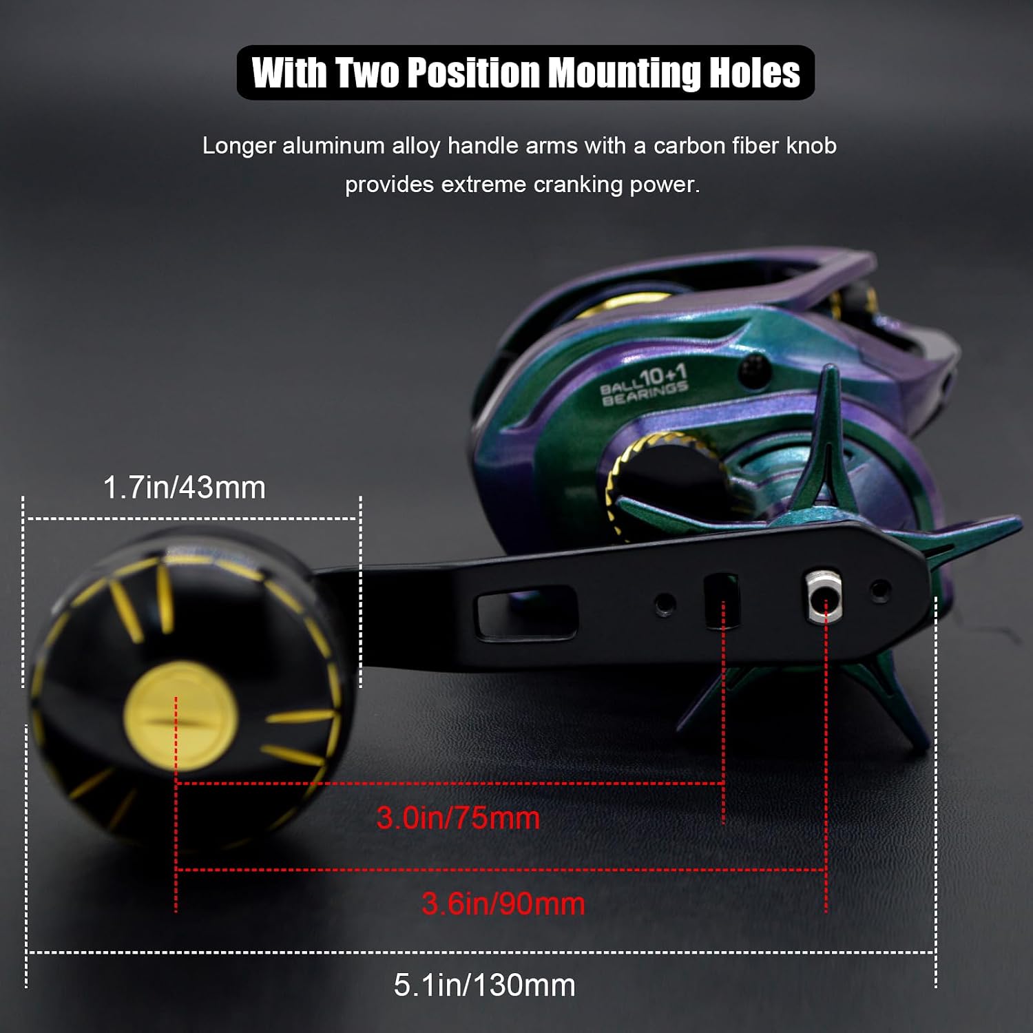 Bahamut 400 Baitcasting Fishing Reels, Chameleon Paint, 10+1 Stainless Steel Bearings, 35 LBs Carbon Drag, Longer Power Handle, Carbon Fiber Frame and Side Covers, Large Capacity Baitcaster