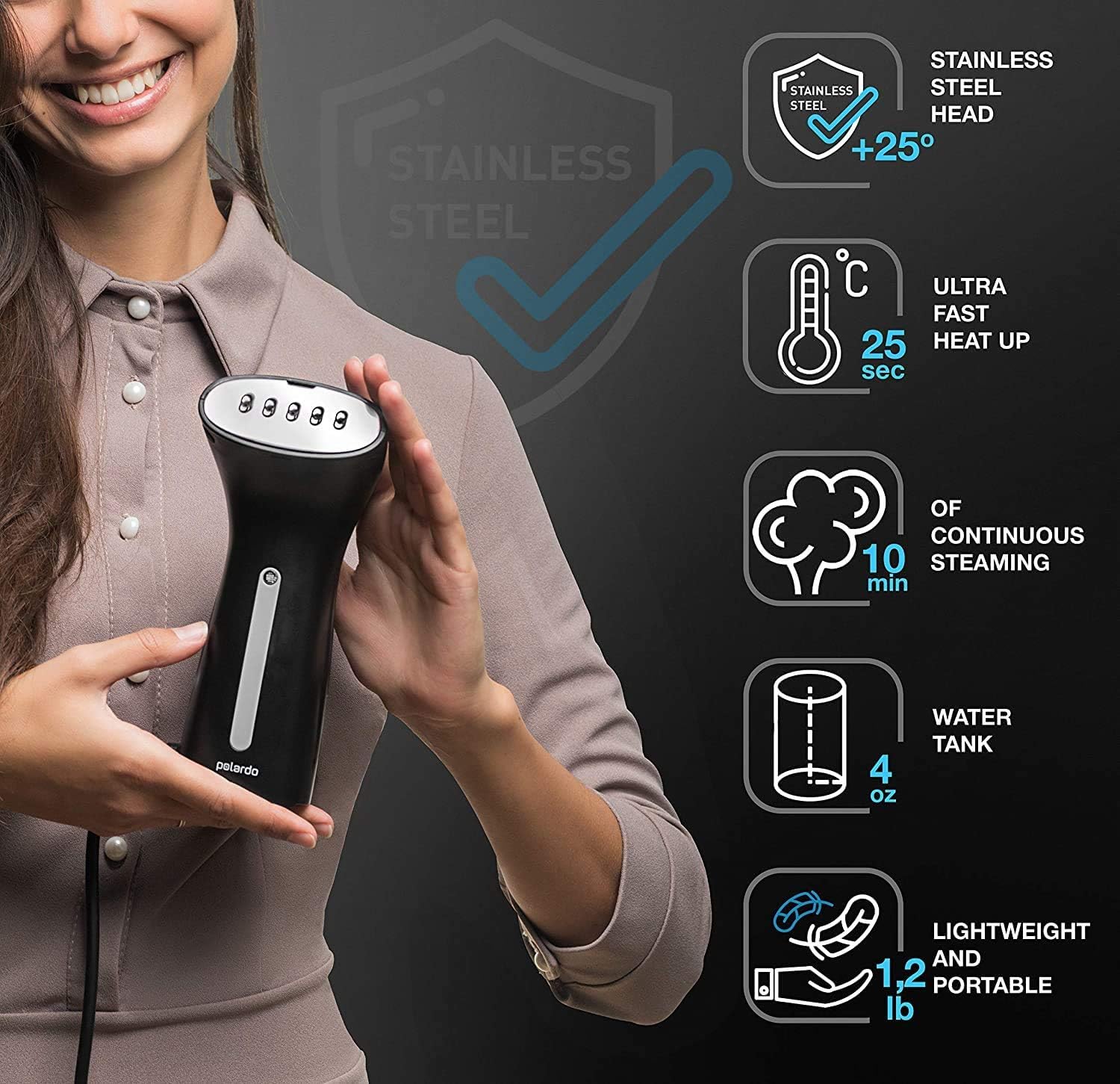 Polardo - Travel Garment Steamer, Black' for ASIN 'B089DD62DW (Black)