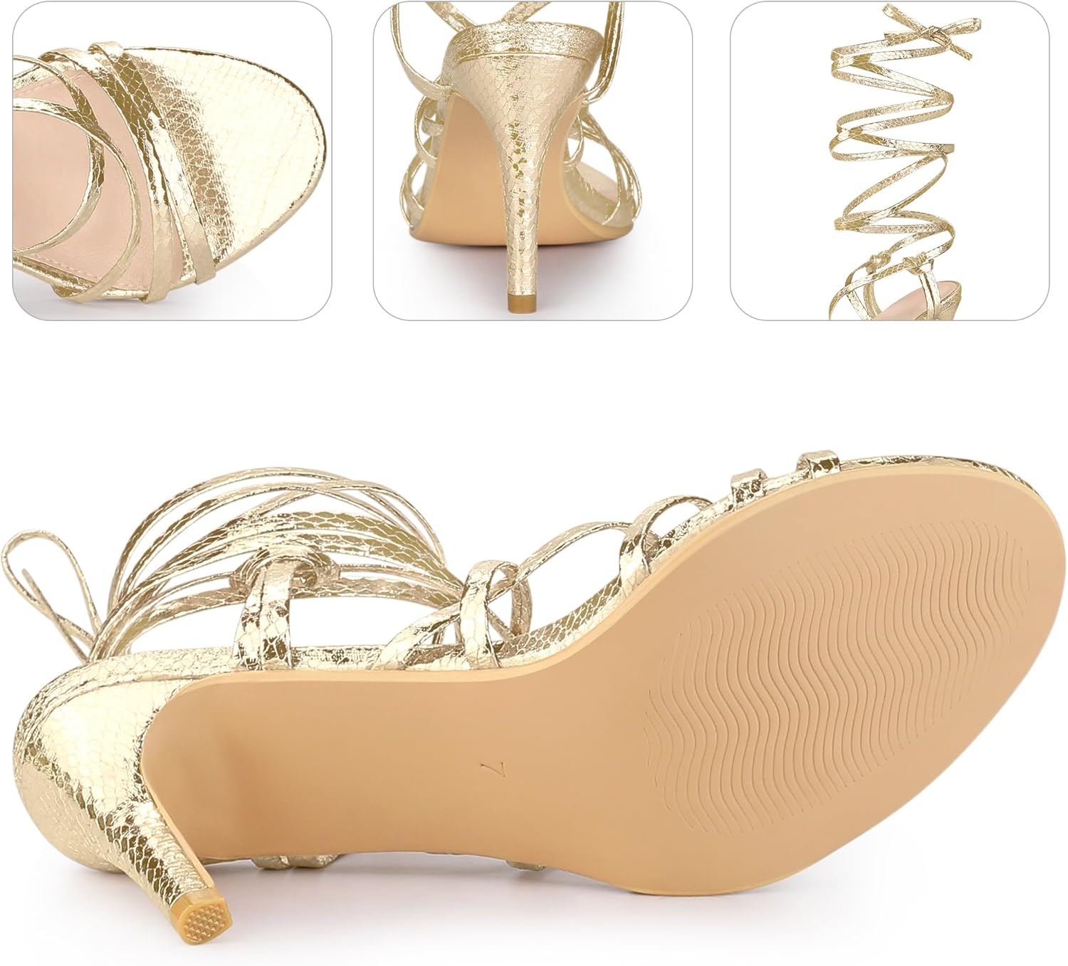 Perphy Snakeskin Print Strappy Lace Up Heeled Over 3 Inch Stiletto Heels Gladiator Sandals for Women - Image 4
