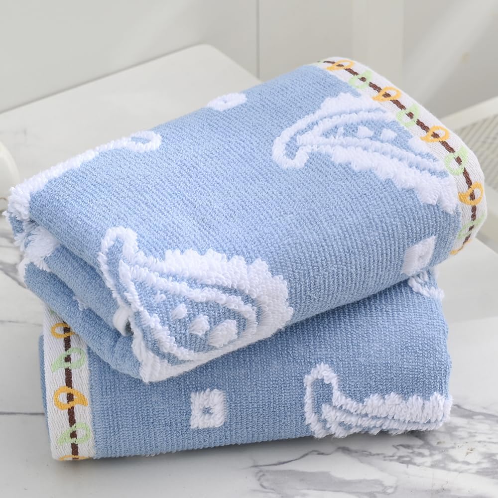 sense gnosis Blue Paisley Pattren Jacquard Hand Towels 100% Cotton Super Soft Absorbent White Terry Double-Sided Hand Towels for Bathroom Decorative Hotel Shower 13" x 29, 2 Pack - Image 4