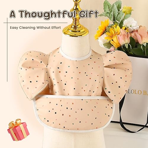 Miniatura 8 de Paquete de 5 baberos ajustables para comer, baberos de alimentación para bebés, impermeables, lavables con gran receptor de alimentos, a prueba