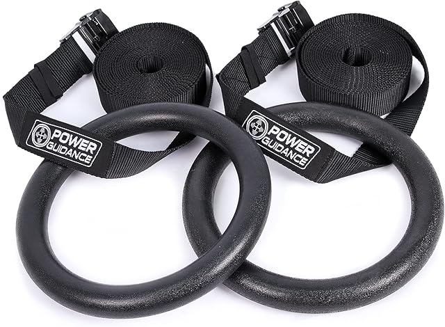 POWER GUIDANCE Gymnastic Rings 28mm/32mm Wood&ABS - Olympic Gym Rings with Adjustable Straps, Heavy Duty Gym Equipment for Home Gym, Train Workout, Strength Training, Pull Ups and Dips