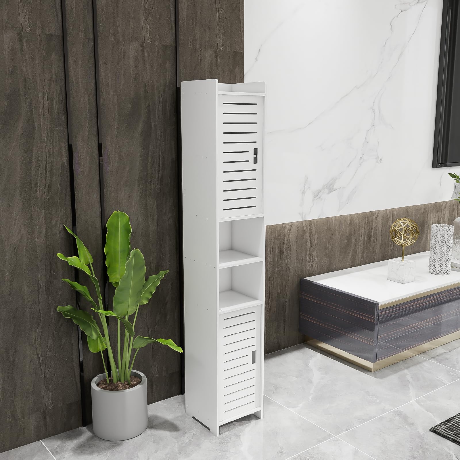 Mueble de columna de baño de alto almacenamiento, armario de pie, para salón, comedor, cocina, baño, 26 x 22 x 118 cm, color blanco
