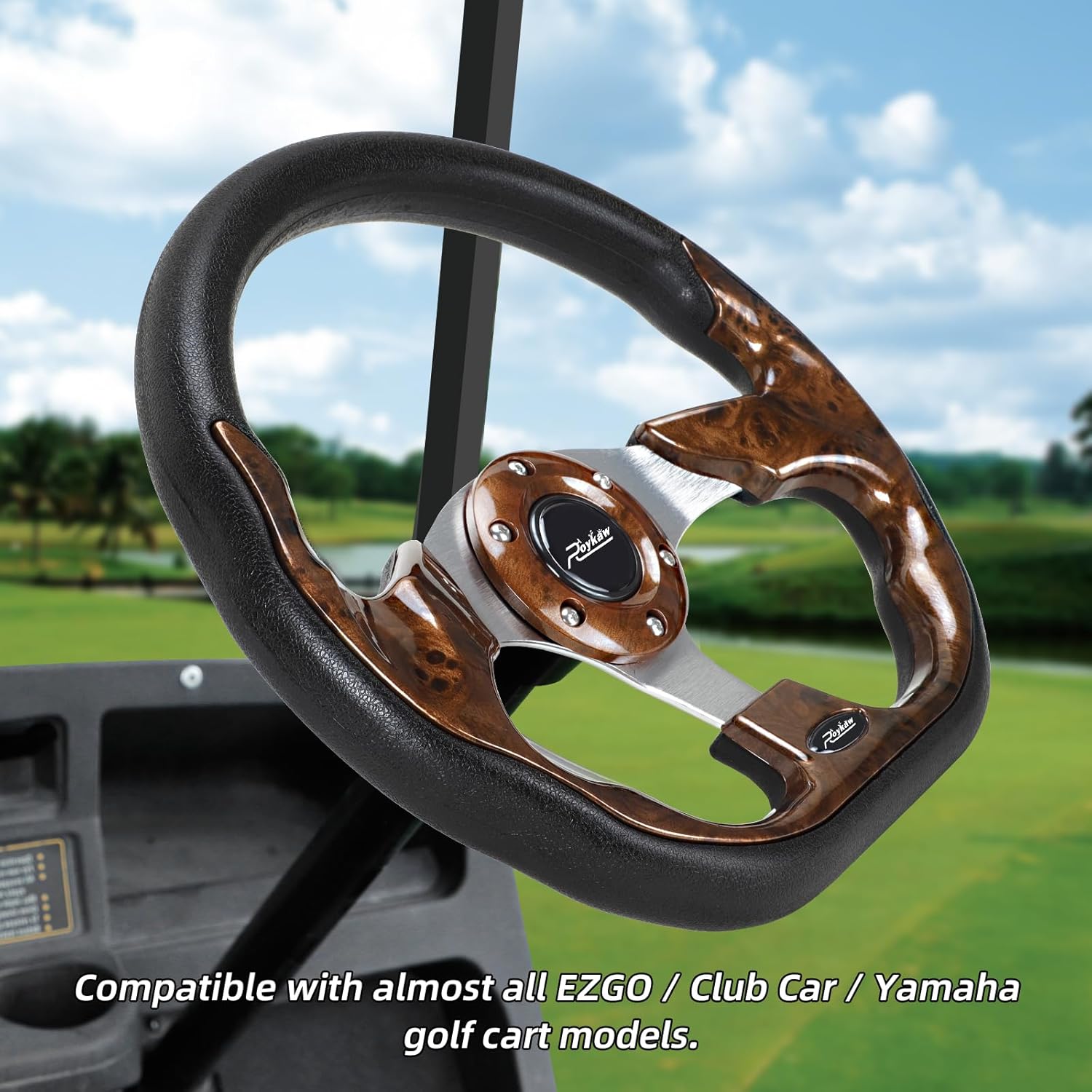 Roykaw Golf Cart Universal Steering Wheel Compatible with EZGO RXV TXT, Club Car DS Precedent Tempo, Yamaha G29 Drive Drive 2,Universal Design for Most Golf Cart