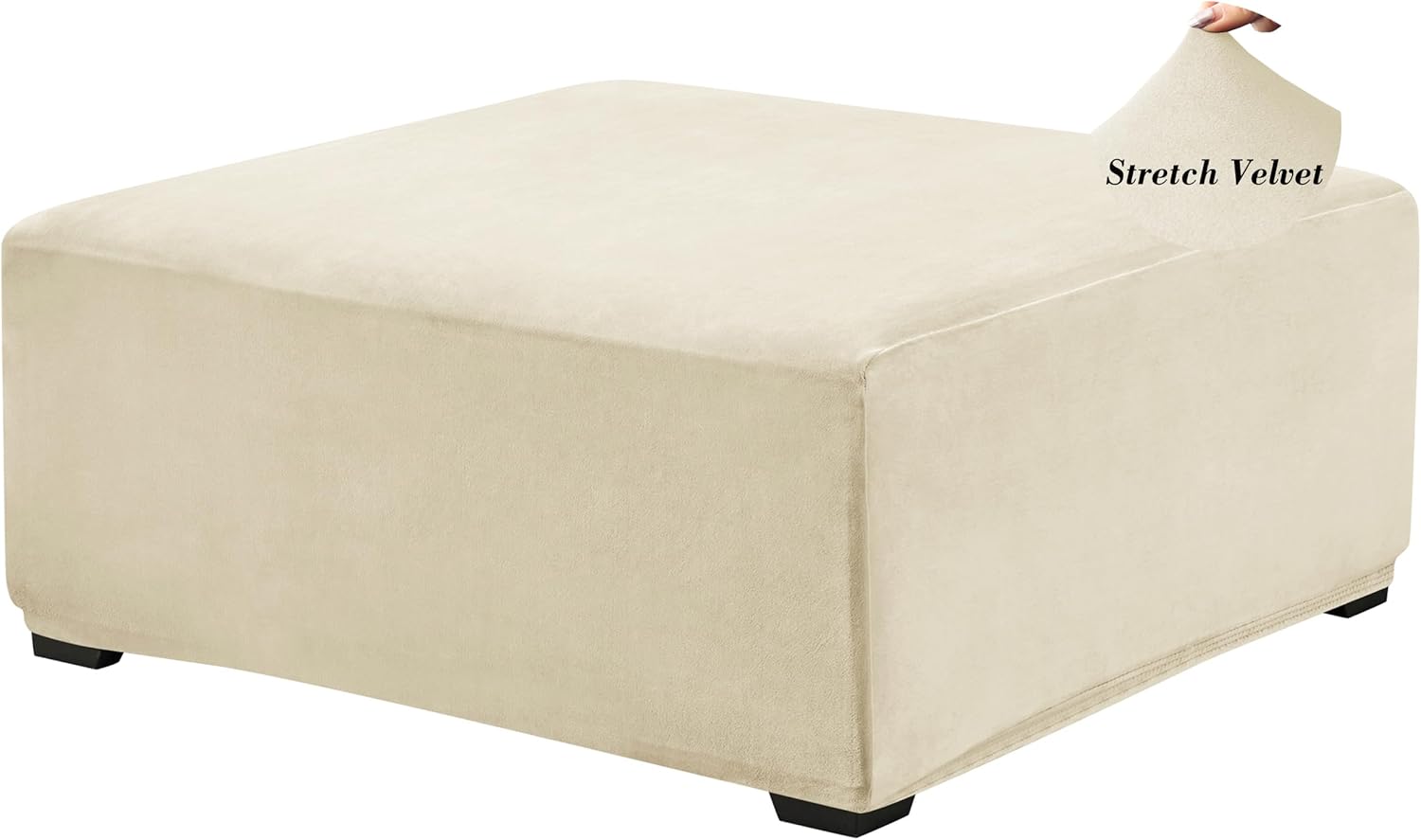 ANWUCHEN Ottoman Cover SquareStretch Velvet Ottoman Cover