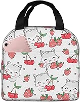 Vista 12 de Lonchera bohemia con diseño de fresas arcoíris para mujeres y hombres, contenedor reutilizable con aislamiento de fresas con bolsillo frontal