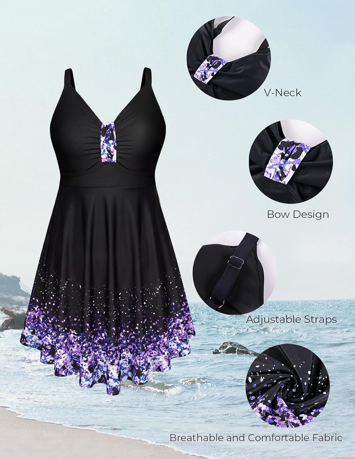 Hanna Nikole Womens Plus Size Swim Dress Swimsuit One Piece Tummy Control Bathing Suit Flowy Body Shaping Swimwear