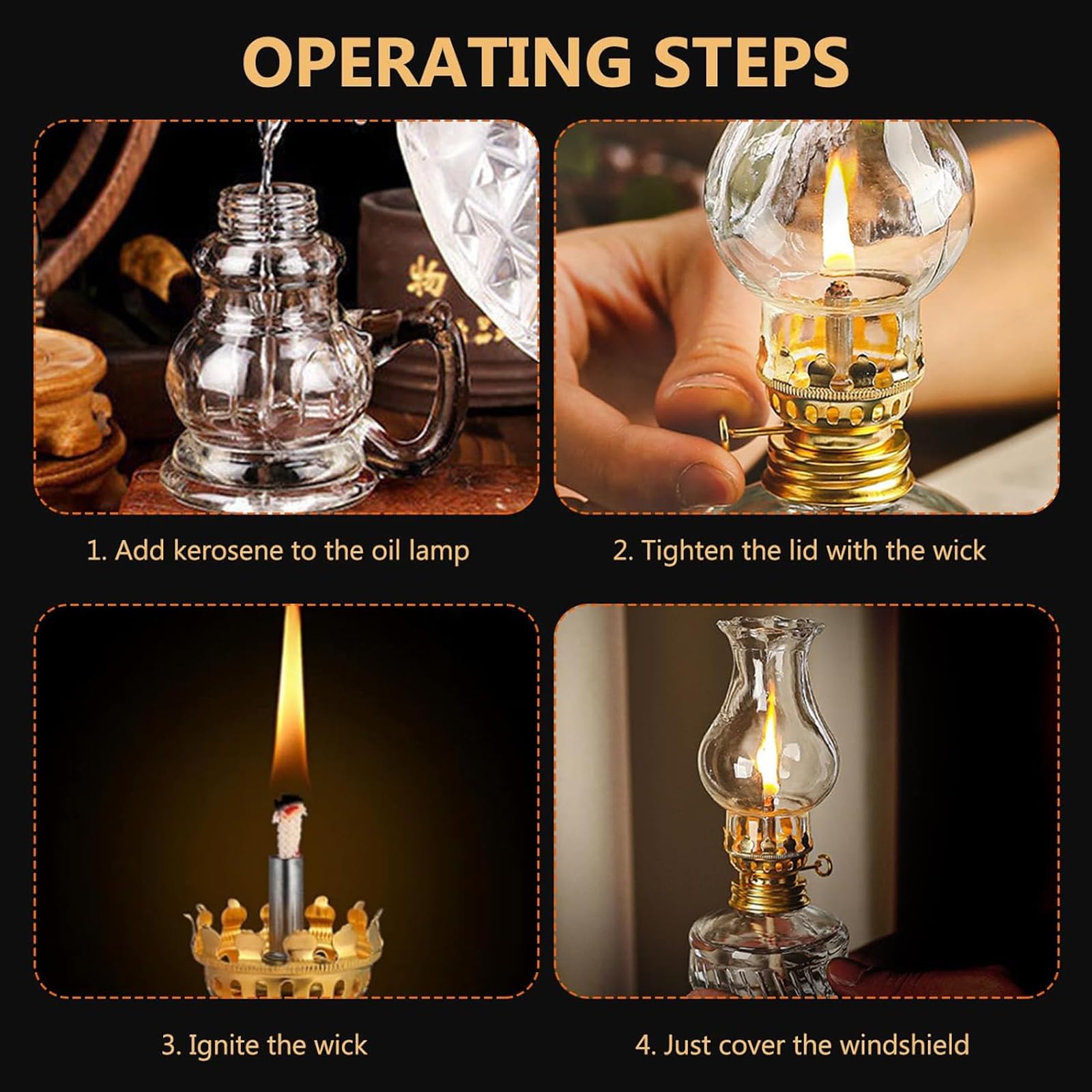 2 Stück Glas Petroleumlampe Für Innenräume, Öllampen Aus Glas, Vintage Petroliumöllampe Petrollampe Klassisches Petroleum Lampen Öl Lampen Für Wohnzimmer, Esszimmer, Garten, Notfalleinsatz, Dekorative