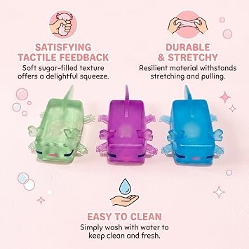3 PCS Axolotl Squishy, Sugar Filled Squishies, Three Animal Squishy Set in Blue Green Purple Colours, Sugar Texture Axolotl Squishy for Relaxation