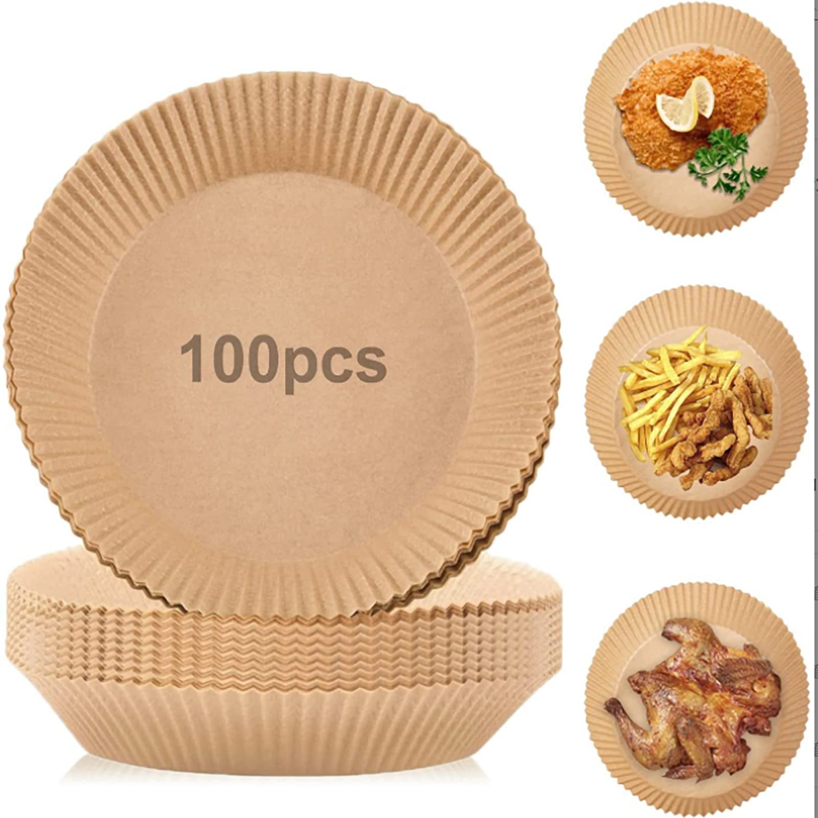 100PCS Air Fryer Disposable Paper Liners Cooking Non-Stick Lining Baking Food Grade With Diameter 16.5cm/ Suitable for Microwave, Frying Pan, Water Proof Oil-Proof