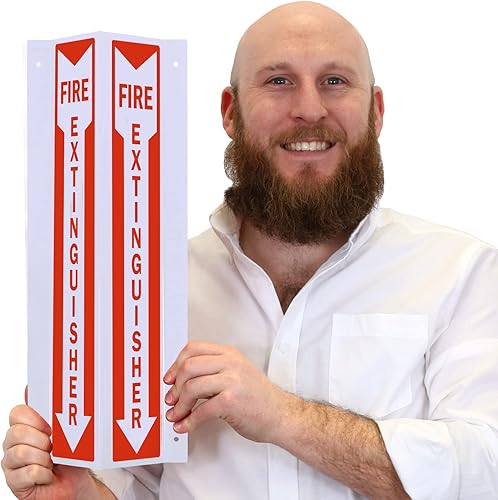 Miniatura 2 de SmartSign "Extintor de incendios" - Letrero de proyección en forma de V de dos caras con flecha abajo, 18 x 4 pulgadas, acrílico pulido de 120 mil,