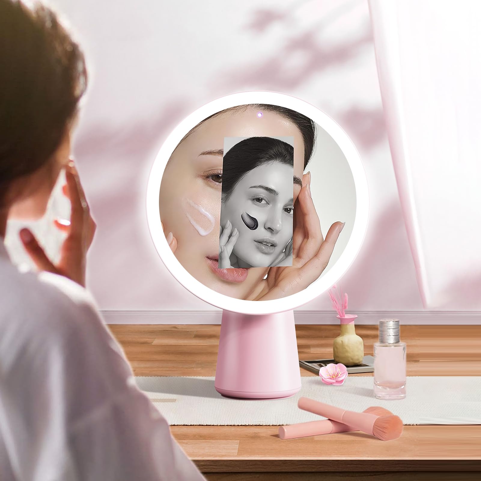 Specchio Illuminato Regolabile con Ingranditore Alta Definizione | Specchio per trucco da tavolo con luce per viaggio, dormitorio, appartamento, viaggi di lavoro, camera, spogliatoio, donne,