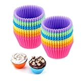 Reusable Silicone Cupcake Baking Cups 24 Pack, 2.75 inch Cups, & Non-stick Muffin Liners for Party Halloween Christmas,6 Rainbow Colors (Pack of 24,Multicolor)