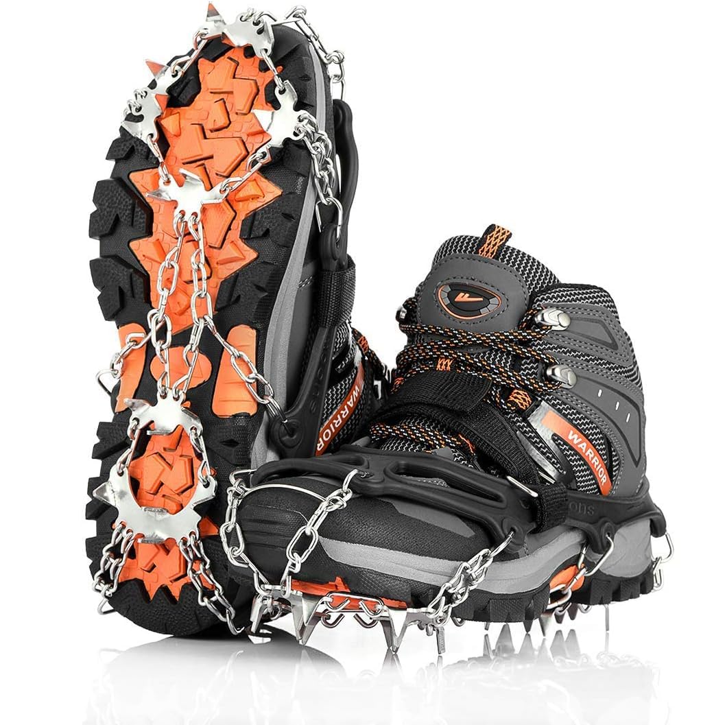 AGPTEK Ice Tacchetti 19 Denti, Ramponi da Ghiaccio per Scarpe Portabile Neve Ramponi per Donna e Uomo con Ottimo Grip per Passeggiate, Jogging o Escursioni Camping su Neve e Ghiaccio