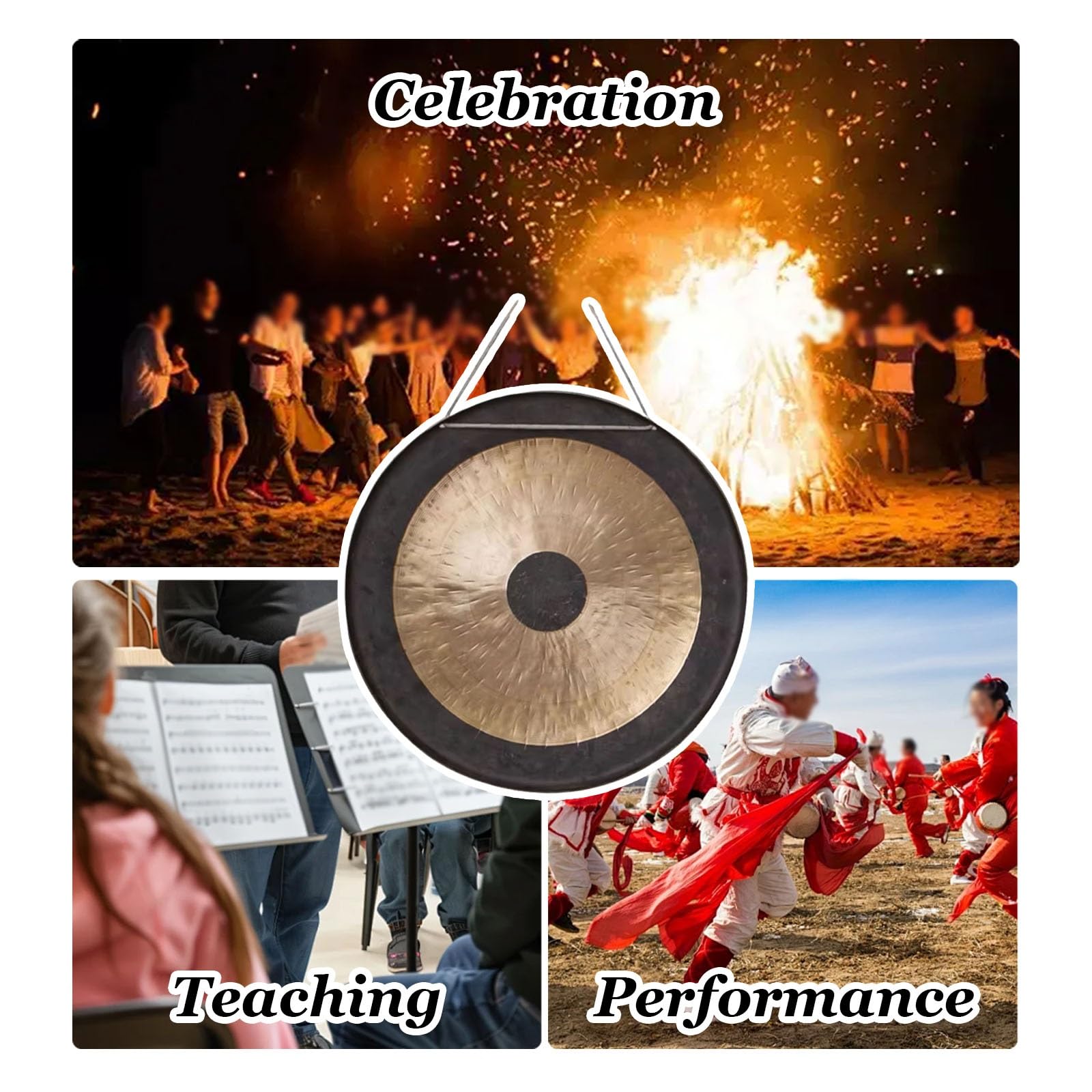 Instrumento de percusión de batería Feng Shui Gong con batidor de madera, aspecto envejecido para grandes grupos de actuación y orquesta sinfónica