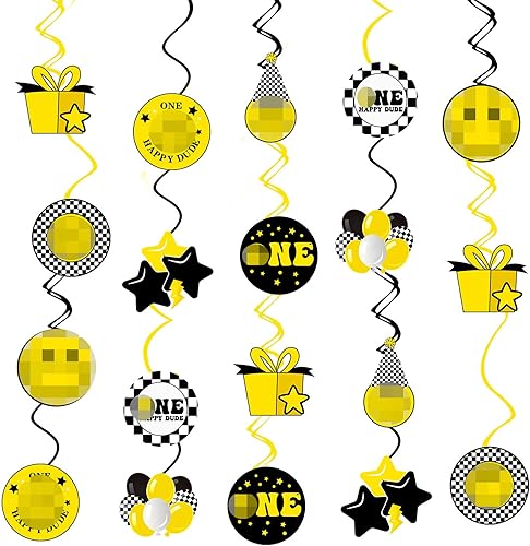 One Happy Dude - Decoraciones de primer cumpleaños hippie para primer cumpleaños, remolino colgante, decoración de cumpleaños hippie