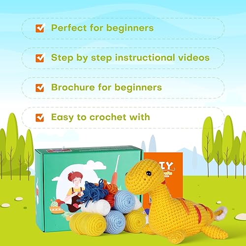 Miniatura 7 de Kit de ganchillo para principiantes y adultos, paquete de 2 dinosaurios para cesta de Pascua, regalos esenciales para niños, manualidades, tejer,