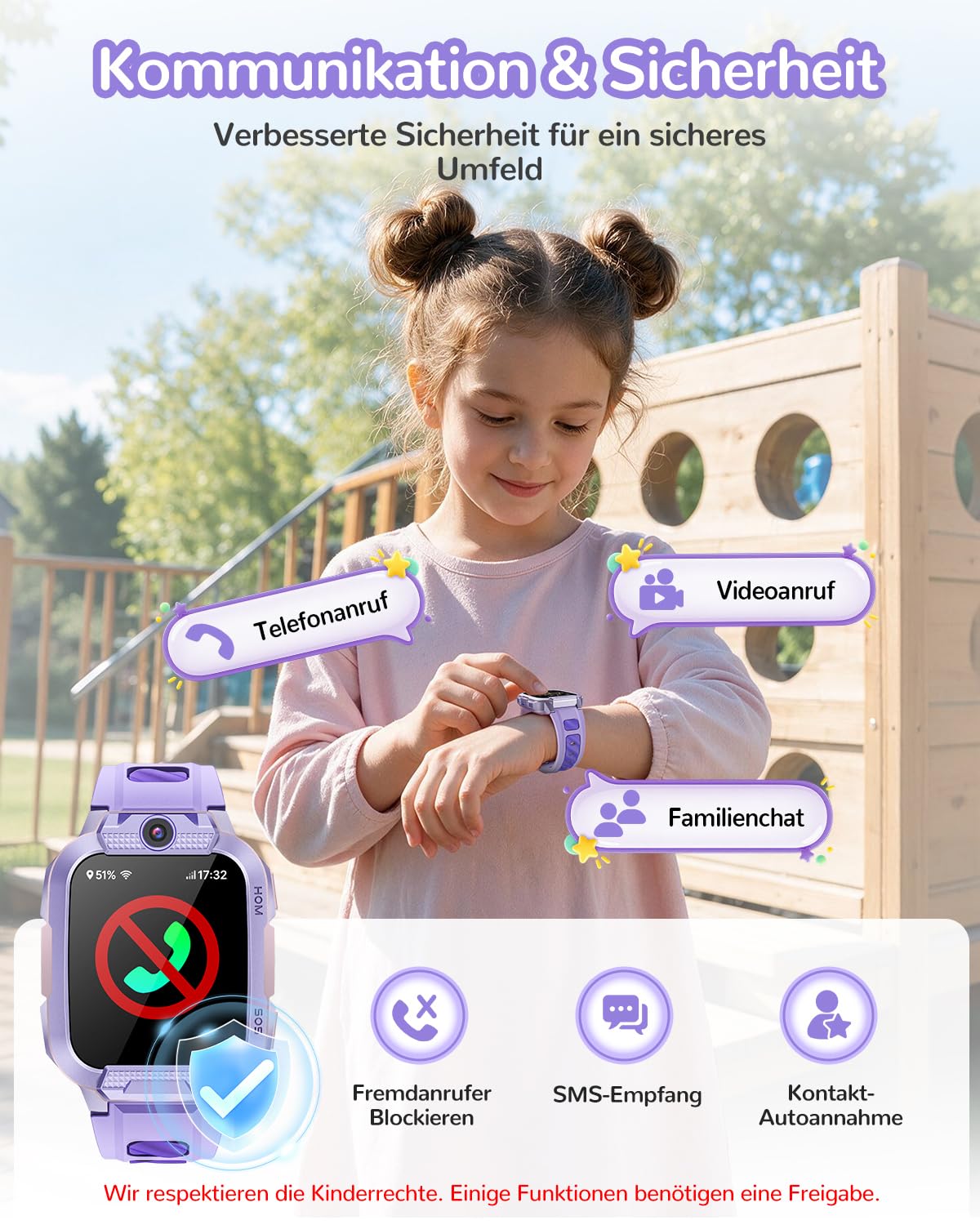Neue Smartwatch Kinder Videoanruf/GPS/SOS/Schulmodus, Geschenke (Lila)