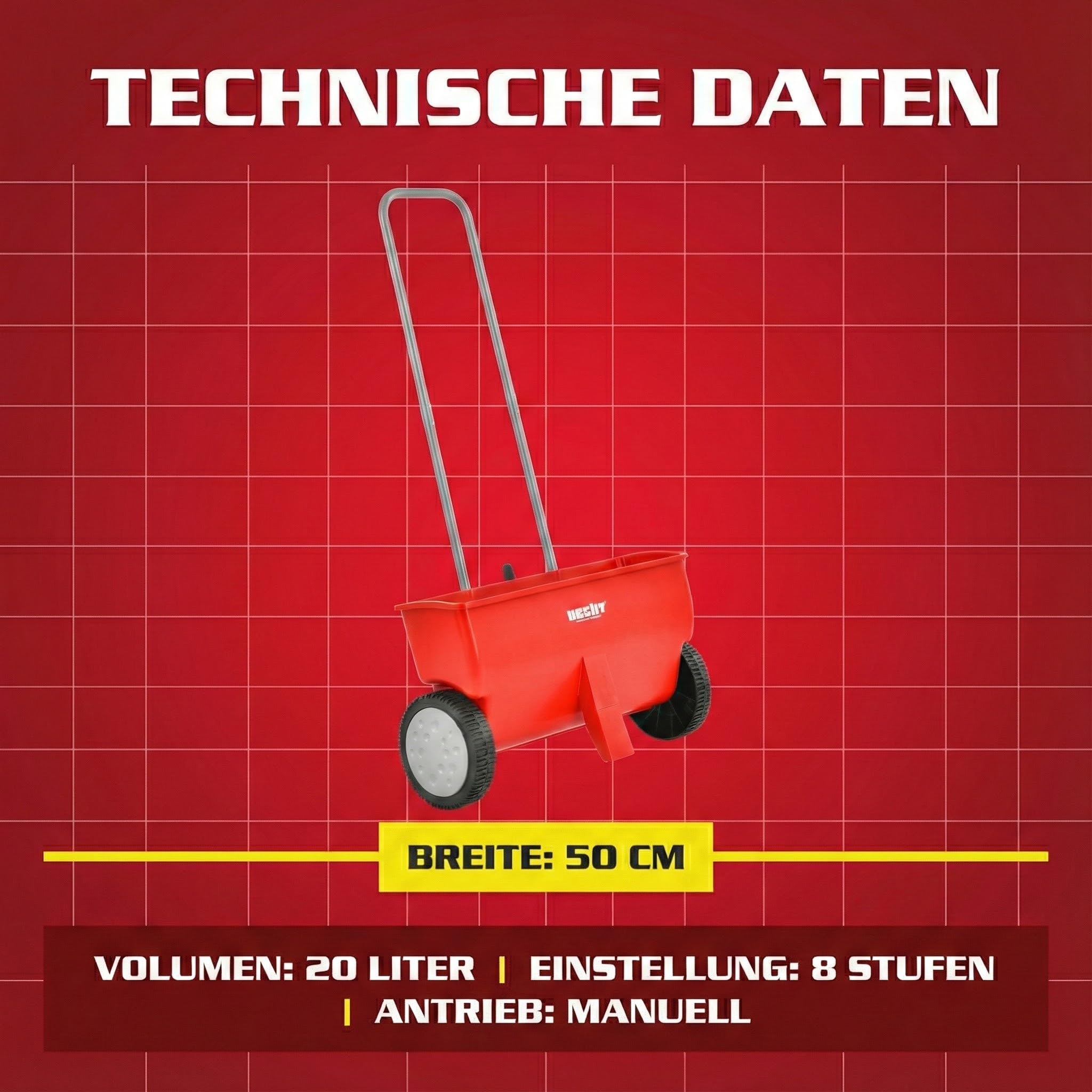 HECHT Épandeur universel 220 pour engrais et sel (avec une capacité d'environ 20 l, largeur de travail d'environ 50 cm)