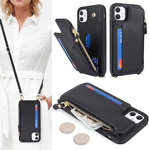Miniatura 102 de Cavor for iPhone 11 Wallet Case with Card Slots Holder,Premium PU Leather Kickstand Feature Case [Wrist Strap] Double Magnetic Clasp Shockproof Flip