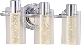 Ultralux Bubble Glass Integrated LED Vanity Light - Wall Mounted, TRIAC Dimmable 12W, 3000K Bathroom Sconce - Energy Efficient Modern Bathroom Light Fixture 3-Light, Chrome Finish | CRI over 80, damp-rated, mounting hardware included, 7-7/8 in H x 3-1/2 in W x 6-1/2 in D, TRIAC dimmable