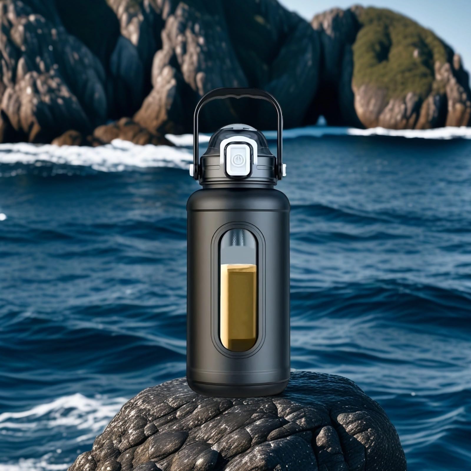 Grande bouteille d'eau en verre de 1000 ml avec manchon en silicone noir, design incassable, bec verseur et paille à double usage, aventures en plein air pour idéal