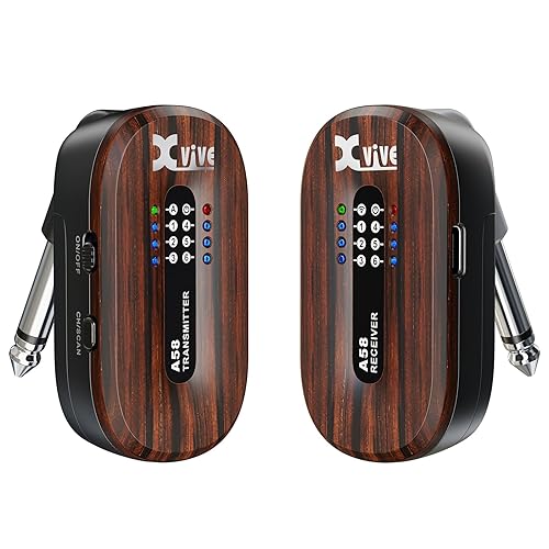 Xvive A58 Wireless Guitar System 5.8GHz Wireless Guitar Transmitter Receiver for Active or Passive Pickup Electric/Acoustic Bass, Rosewood - Rosewood