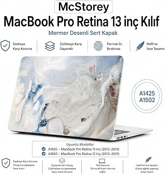 McStorey MacBook Pro 13 İnç Kılıf A1425 A1502 Uyumlu Sert Kapak Hard Case Koruyucu Retina 13 Laptop Kılıfı Çizilmeye Dayanıklı İnce Hafif Tam Koruma R-39